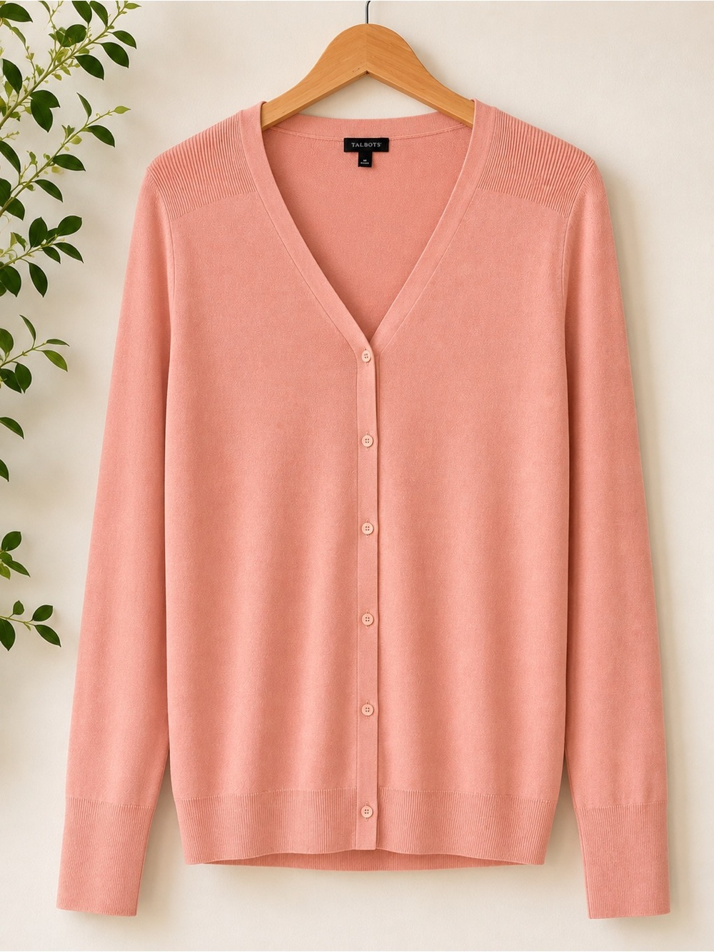 Talbots Coral Pink V-Neck Button Cardigan